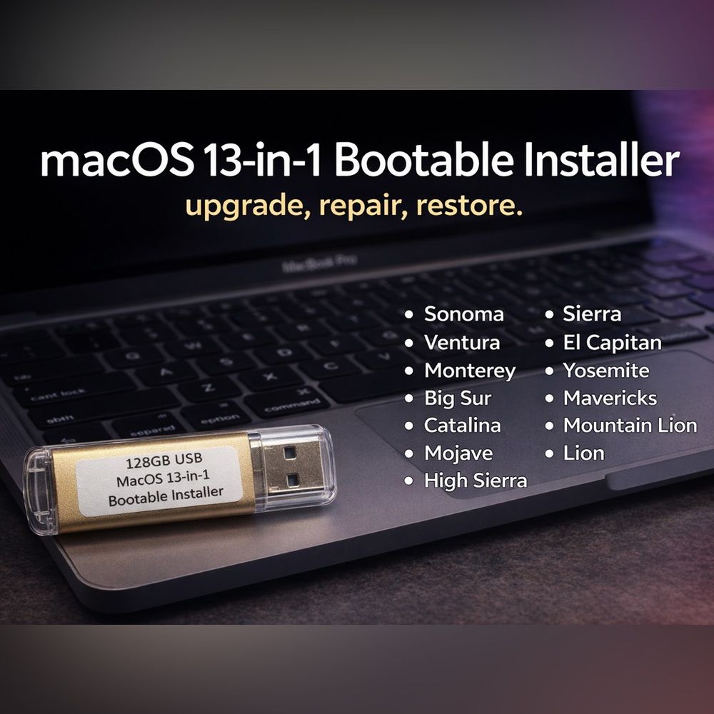128GB USB-A 13-in-1 MacOS bootable installer, all 13 Apple Mac OS are included